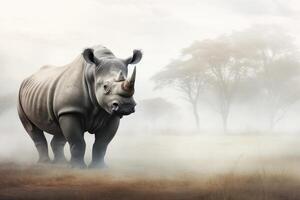 AI generated a rhino in the savanna . Amazing African Wildlife. Generative Ai photo