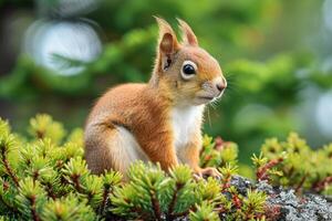 AI generated squirrel sitting in the park . generative ai photo