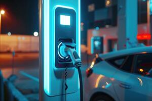 AI generated EV fast electric vehicle chargers station in park city, Generative AI photo
