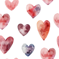 pattern with watercolor hearts. Hand drawn illustration seamless pattern. png