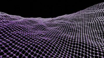 Mesh wavy surface moves on black background. Design. Virtual surface grid in cyberspace. Mesh surface with waves rotates in virtual space photo