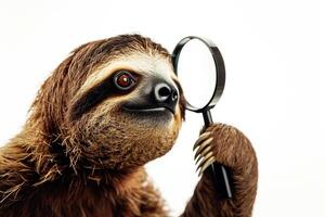 AI generated A sloth hold with a magnifying glass on white background . AI generated photo