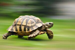 AI generated A turtle that fast runs in blur background .generative AI photo