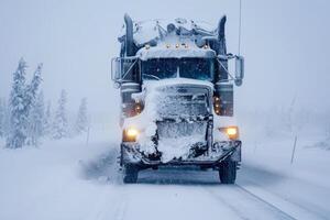 ai generado el camión va en nieve en invierno condiciones, generativo ai foto