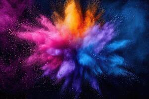 AI generated Holi festival, Colorful magic explosion on dark background. Generative ai photo