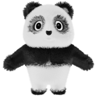 3D bear panda plush white black png