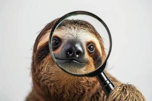 AI generated A sloth hold with a magnifying glass on white background . AI generated photo