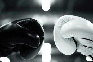 ai generado un par de blanco y negro boxeo guantes. antecedentes foto