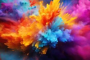 AI generated Holi festival, Colorful magic explosion on dark background. Generative ai photo