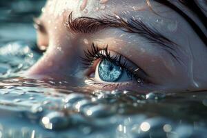 ai generado ilustración de un mujer ojo encima el superficie de agua foto