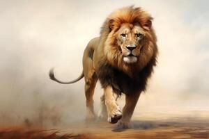AI generated Majestic lion is walking , created with Generative AI technology photo