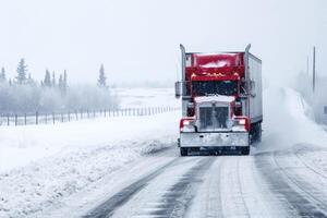 AI generated The truck goes on snow in winter conditions, Generative AI photo