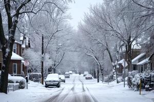 ai generado invierno en el ciudad, nevada, tormenta de nieve, generativo ai foto