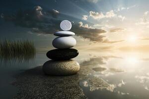 AI generated a stack of rocks sitting on top of a pile of rocks in day and night background . generative ai photo