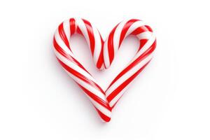 AI generated Candy Canes Forming Heart Shape on White Background - Generative AI photo