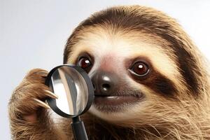 AI generated A sloth hold with a magnifying glass on white background . AI generated photo