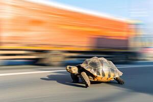 ai generado un Tortuga ese rápido carreras en difuminar antecedentes .generativo ai foto