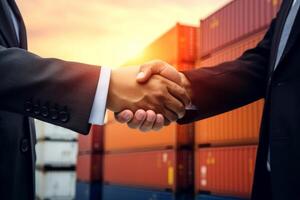 AI generated businessman handshake of business deal with logistic. Generative AI. photo