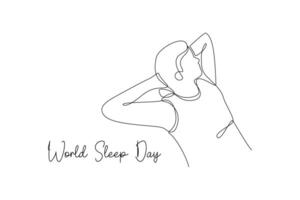 Continuous one line drawing World sleep day concept. Doodle vector illustration.