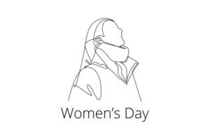 One continuous line drawing of International Women's Day concept. Doodle vector illustration in simple linear style.