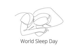 Continuous one line drawing World sleep day concept. Doodle vector illustration.