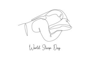 Continuous one line drawing World sleep day concept. Doodle vector illustration.