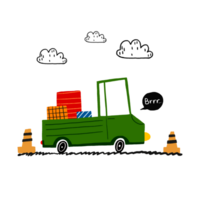 A simple children's illustration with a car. Cartoon truck carrying cargo. City illustration. Invitation to a children's party. Cute illustration on isolated background. png