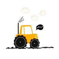 A simple children's illustration with a car. Poster with a tractor driving along the road and the inscription wroom. Cute illustration on isolated background. png