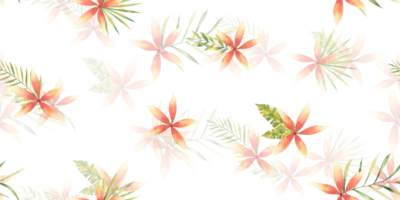 sömlös mönster med tropisk röd blommor och löv, söt vattenfärg illustration isolerat på vit bakgrund, design, skriva ut png