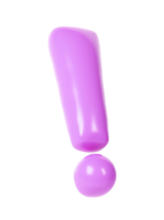 Ausruf Zeichen lila Farbe. realistisch 3d Ballon transparent zum glücklich Valentinsgrüße Tag, Hochzeit, Gruß Karte oder Achtung, halt Akzent Design png