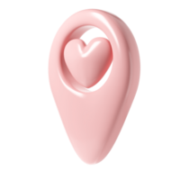 kaart wijzer 3d pin icoon valentijn. roze geotag plaats punt met hart, favorieten symbool liefde. illustratie voor web, appjes, infographics png