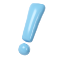 Exclamation sign blue color. Realistic 3d balloon transparent for happy valentines day, wedding, greeting card or danger, stop accent design png