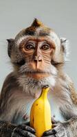 AI generated Portrait of a monkey hold a banana , Generate Ai photo