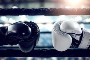 ai generado un par de blanco y negro boxeo guantes. antecedentes foto