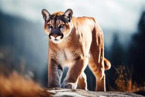 ai generado cerca arriba de un puma aislado de natural antecedentes. generativo ai foto