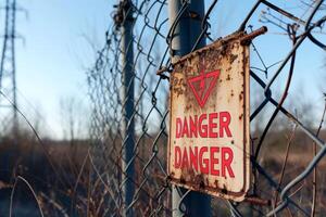 AI generated danger warning high voltage electrical line .AI generative photo