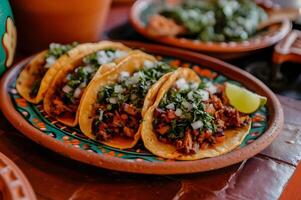 AI generated Aromatic Tacos al Pastor Traditional Pottery and Cookbook Style photo