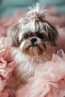 AI generated Shih Tzu Glam Elegance Unleashed in a Party Dress photo