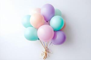 ai generado aireado elegancia pastel globos agrupados graciosamente en contra un blanco lona foto