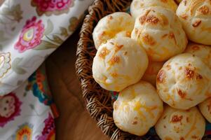 AI generated Brazilian Cheese Bread Artistry in Folk-Styled Presentation photo