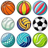 colección de redondo pelotas para diferente Deportes y recreativo ocupaciones vector ilustración