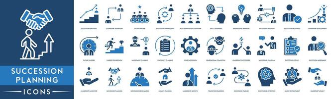 Succession Planning icon set. Included the icons as Succession Strategy, Leadership Transition, Talent Pipeline and Succession Management vector