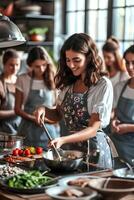 ai generado culinario maestría Cocinando clase instructor guías entusiasta aprendices foto