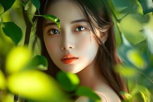 AI generated Beauty in Bloom Simple and Fresh Spring Banner for Natural Woman photo