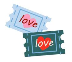 Valentines day tickets. Love coupons. February 14, wedding and love concept. Vector illustrations