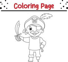 cute pirate boy coloring page for kids vector