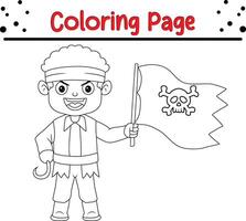 Cute pirate boy coloring book page vector