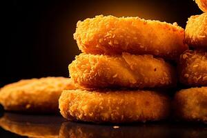 AI generated Golden Crunch Up-Close Photography of Irresistible Chicken Nuggets photo