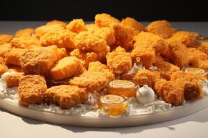 AI generated Culinary Canvas An Artful Display of Hyper-Real Chicken Nuggets photo