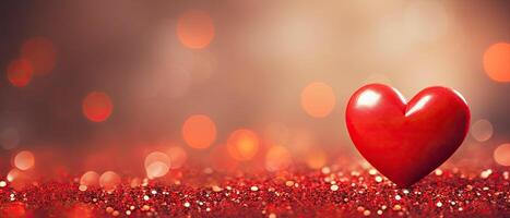 AI generated Red heart valentine day greeting card on bokeh background for web banner sales photo